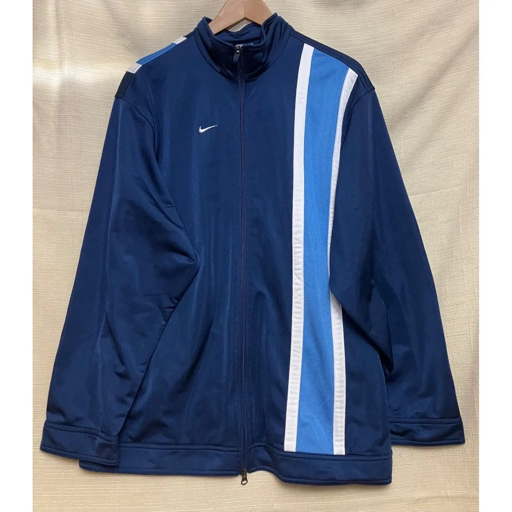 Nike Track Jacket Mens M Navy Blue Excellent Full Zip Stripe Swoosh F1-NKA